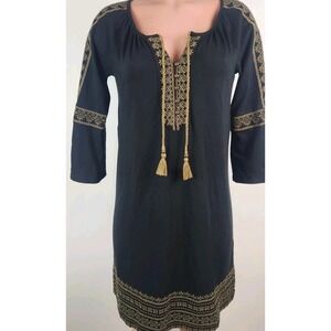 J Jill black 3/4 sleeve with embroidery Dress‎ size XS Petite